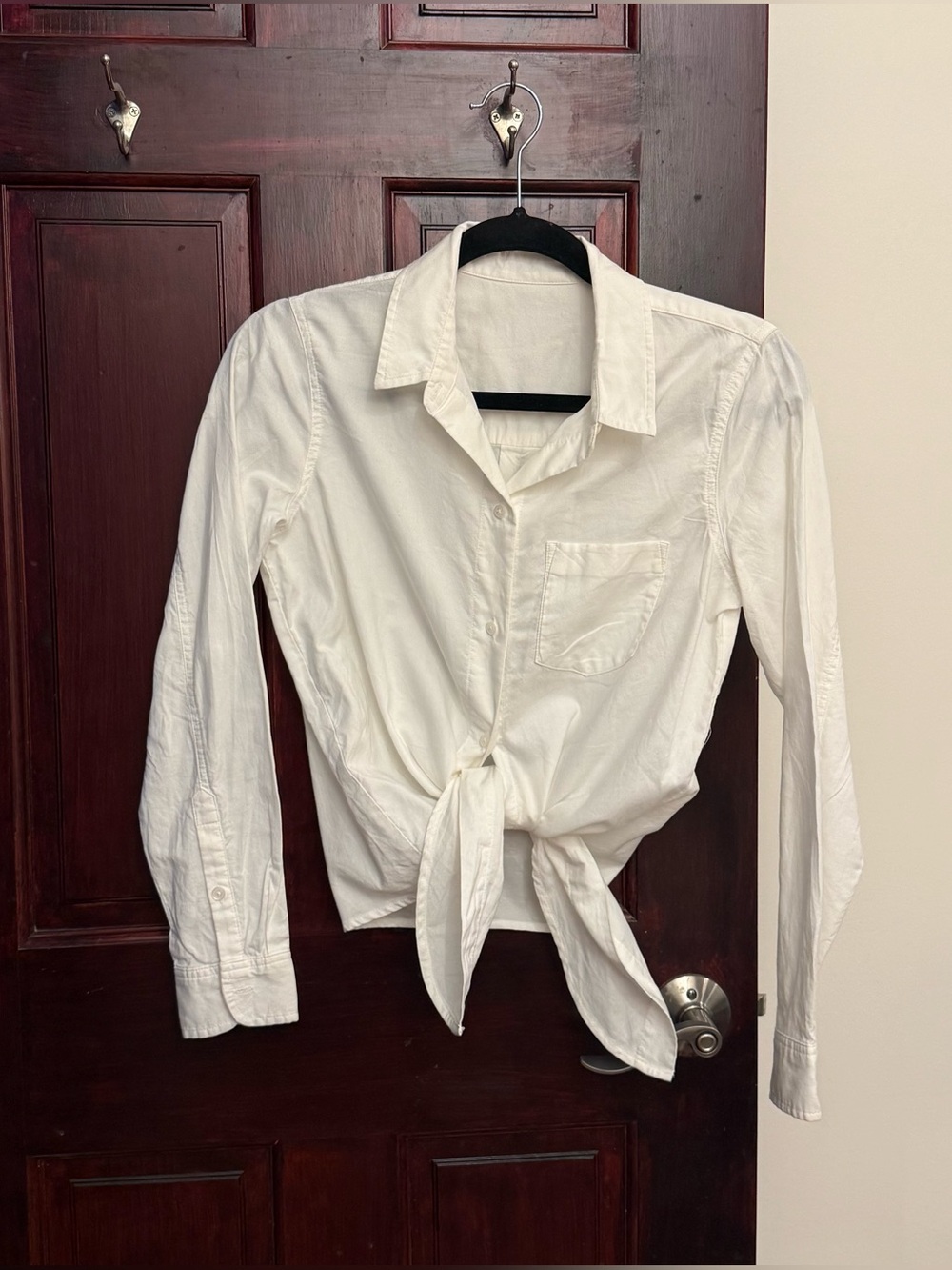 Fashionable Tied Button-Down Shirt; Classic White Button-Down with a twist!